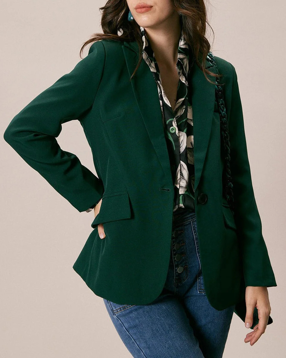 The Green Lapel Collar Single Button Blazer