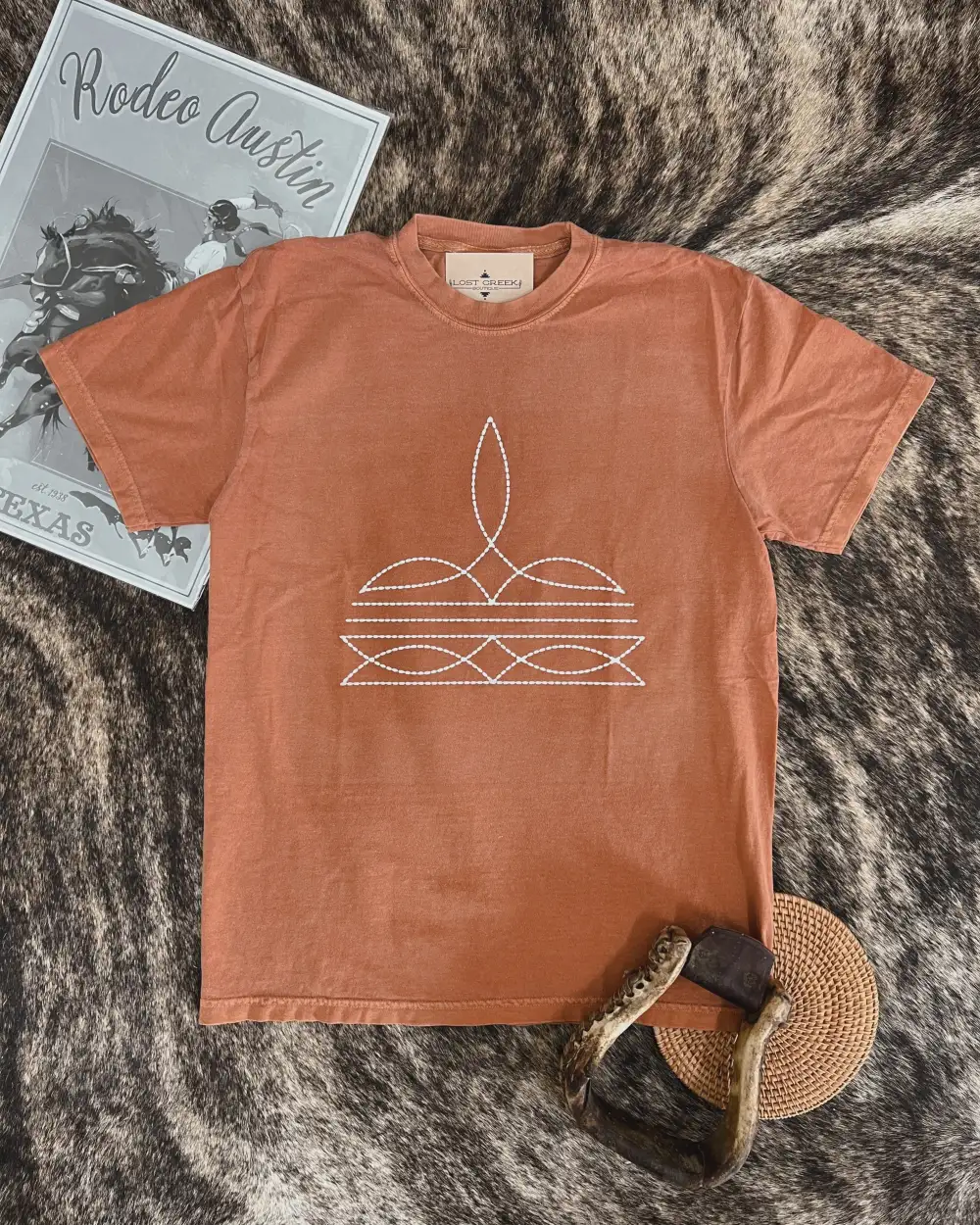 Boot Stitch T-Shirt-Texas Orange