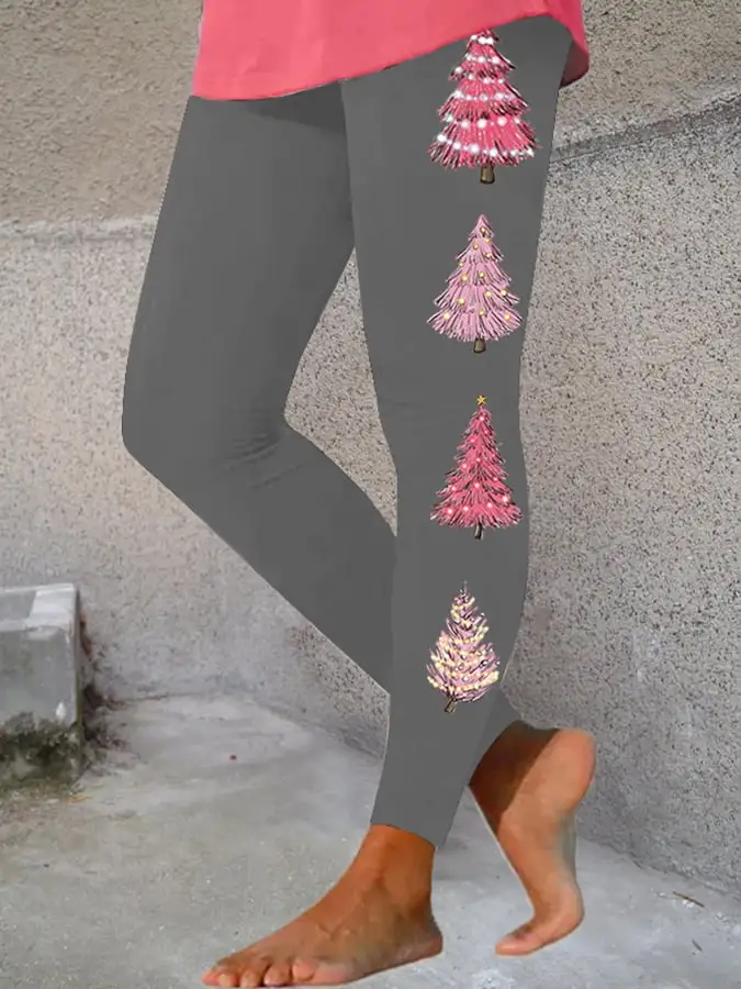 Women's Pink Tree Print Leggings