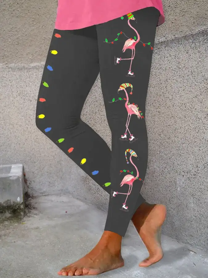 Women's Christmas Lights Flamingo Print Leggings