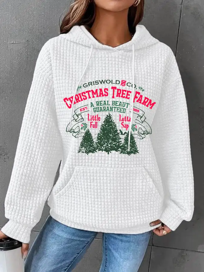 Women's Christmas Griswold Co Christmas Tree Farm Print Waffle Hoodie