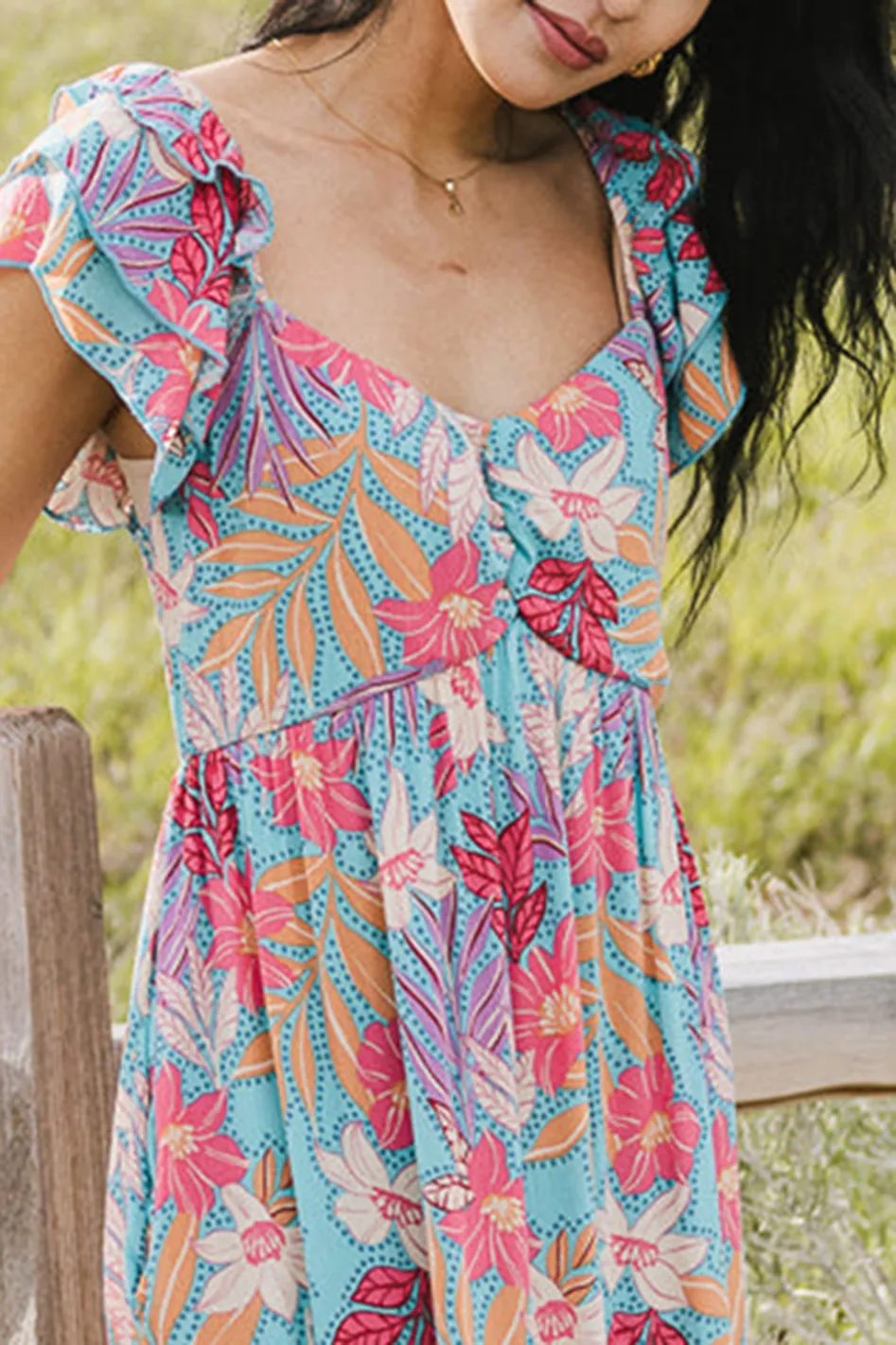 SKIPPER TROPICAL MIDI DRESS