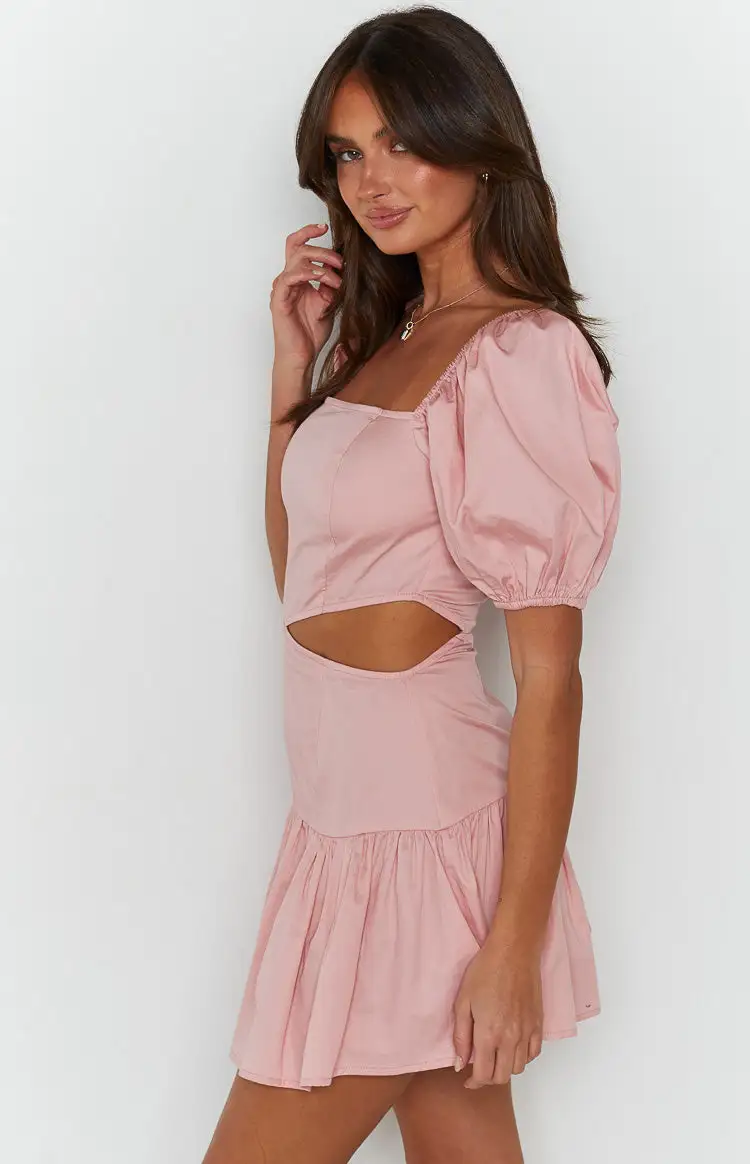 Melea Pink Puff Sleeve Mini Dress