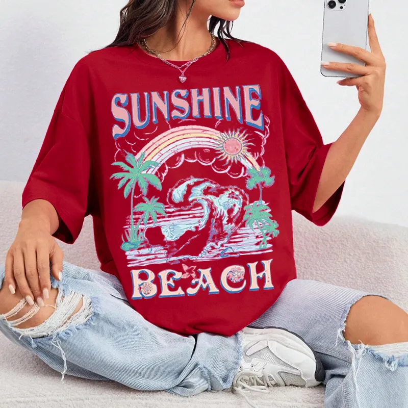 Women's Sunshine Beach Pattern Printed Tee