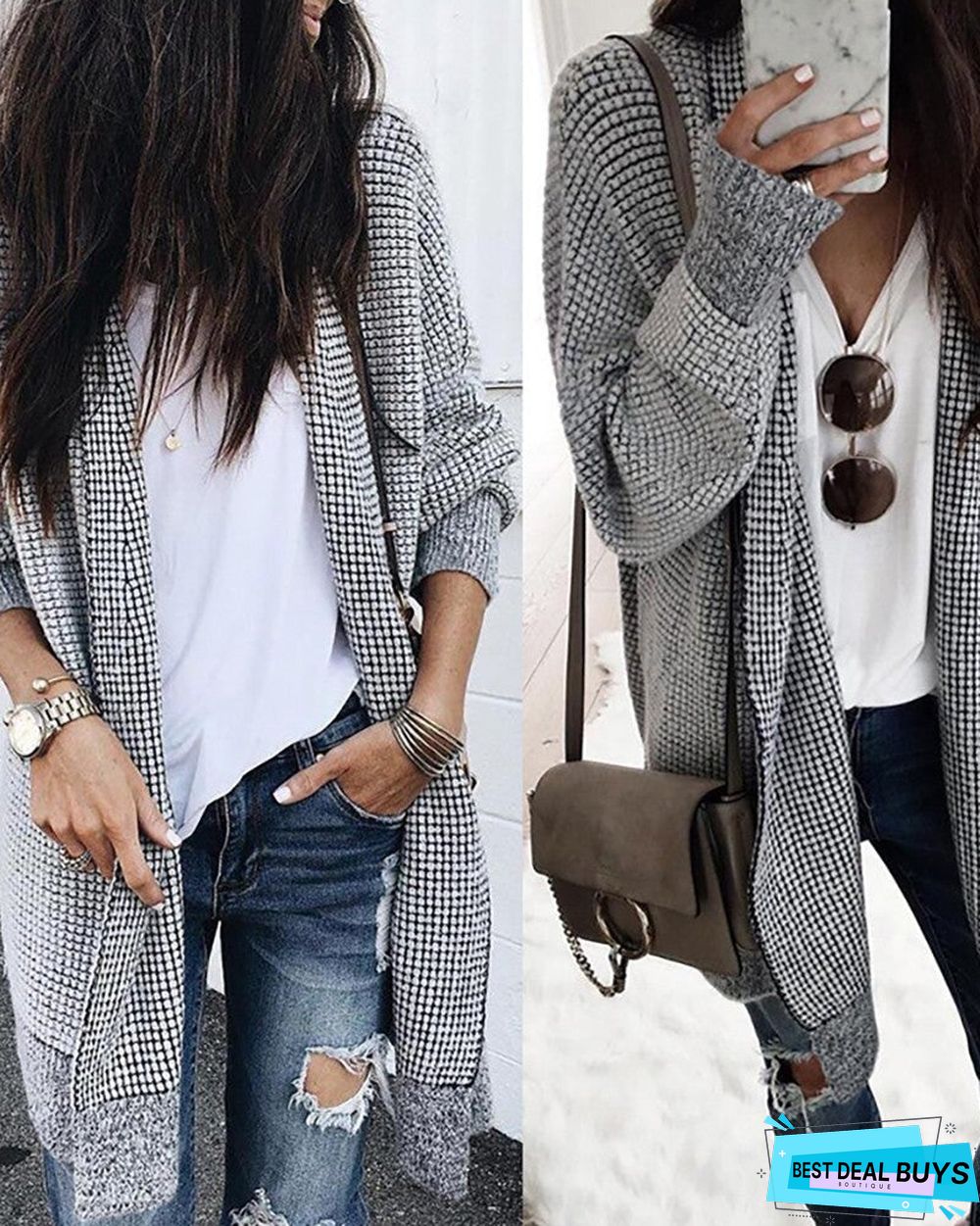 Plaid Print Long Sleeve Longline Cardigan