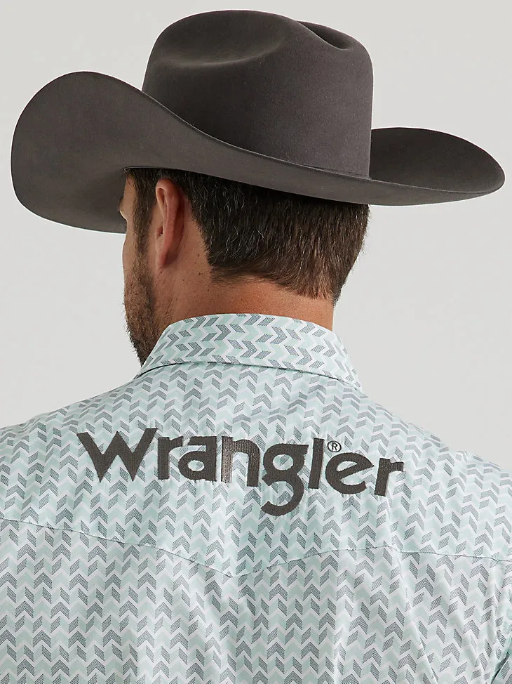 MEN'S WRANGLER® LOGO LONG SLEEVE WESTERN SNAP SHIRT IN LARK PLAID