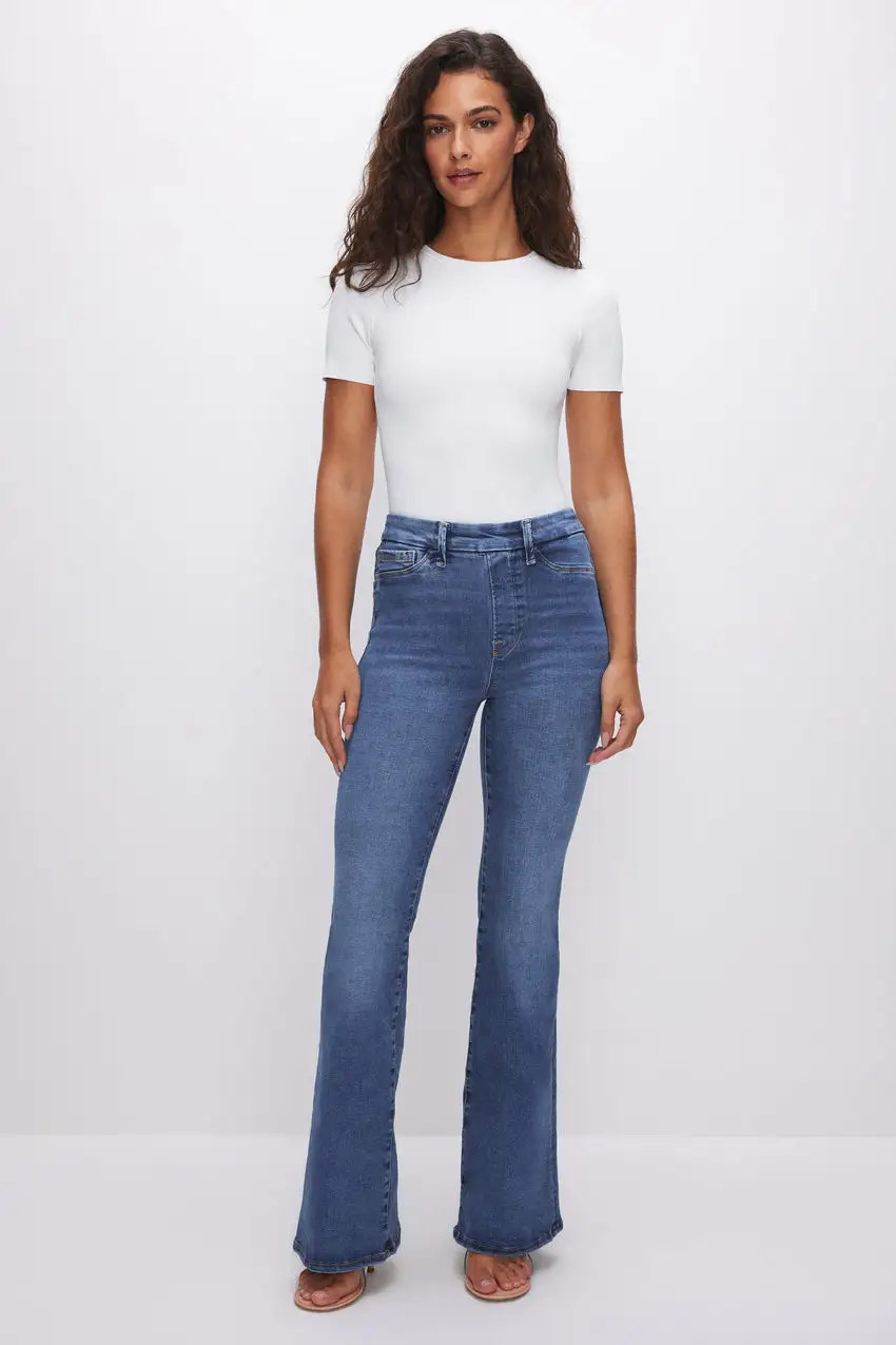 POWER STRETCH PULL-ON FLARE JEANS