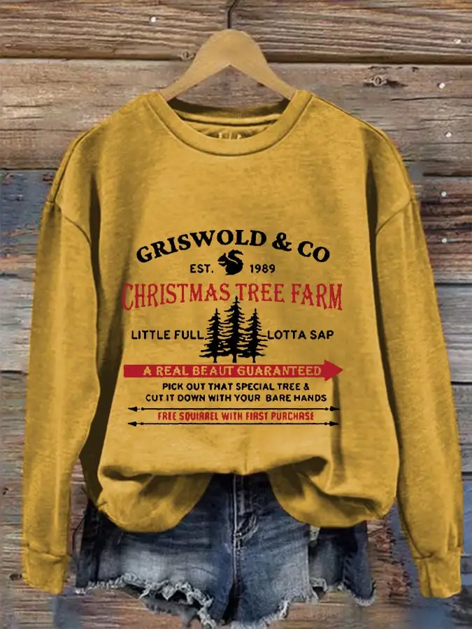 Women's Christmas Griswold Co Christmas Tree Farm Printed Sweatshirt