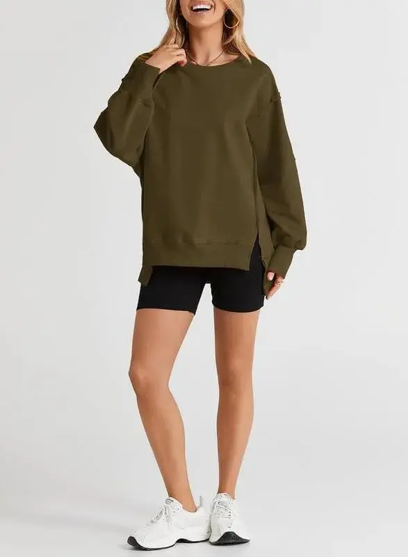 Oversized Reverse Seam Sweatshirt Long Sleeve Crewneck Pullover