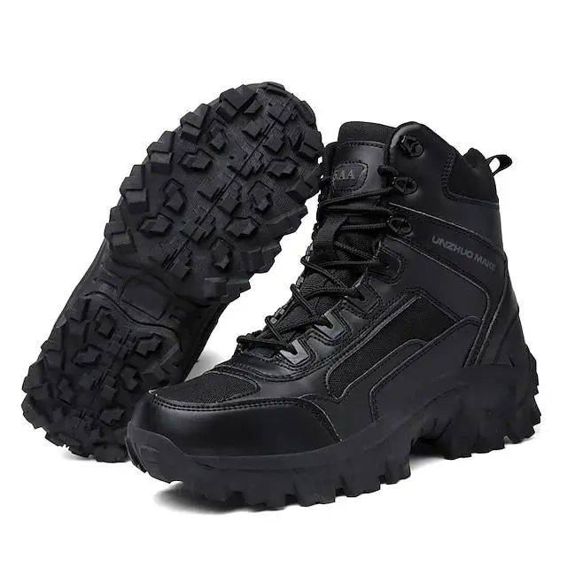 Men's Black Tactical Combat Boots – Heavy-Duty Lace-Up Boots with Rugged Sole for Hiking, Work, and Outdoor Activities