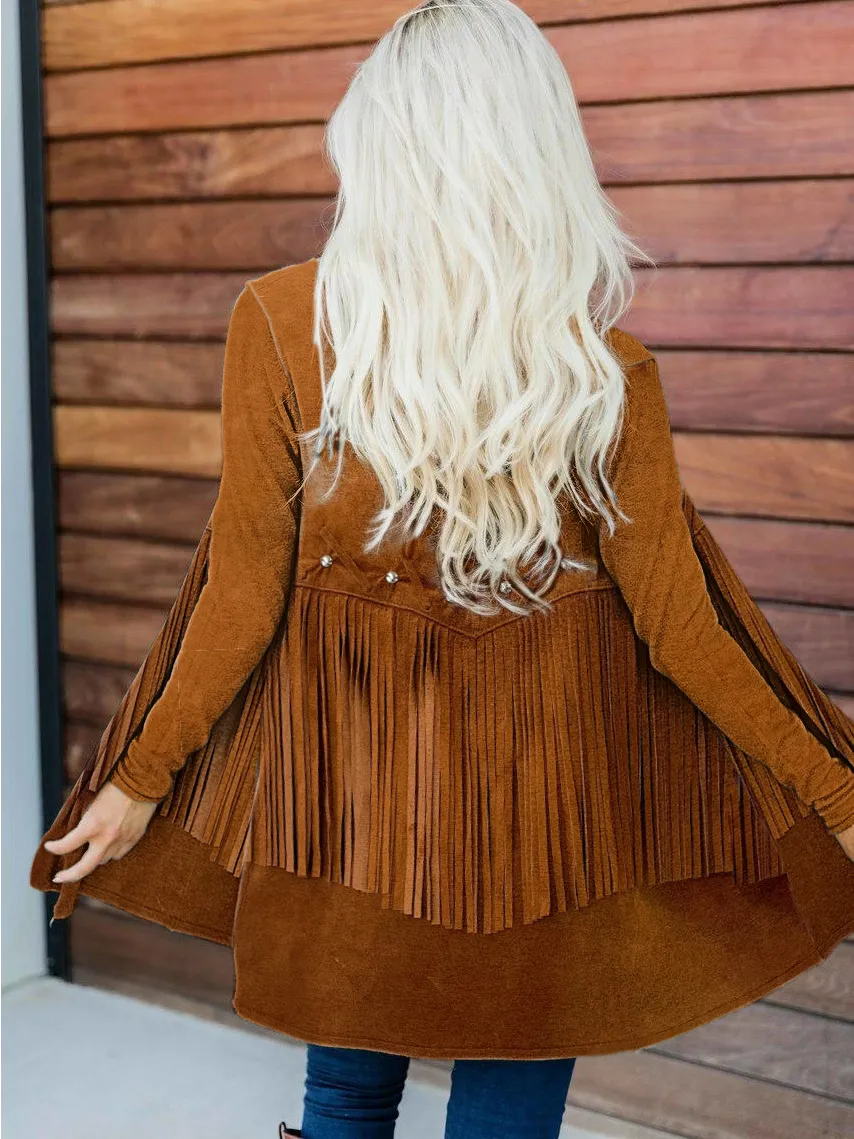 Western Leather Fringe Casual Cardigan