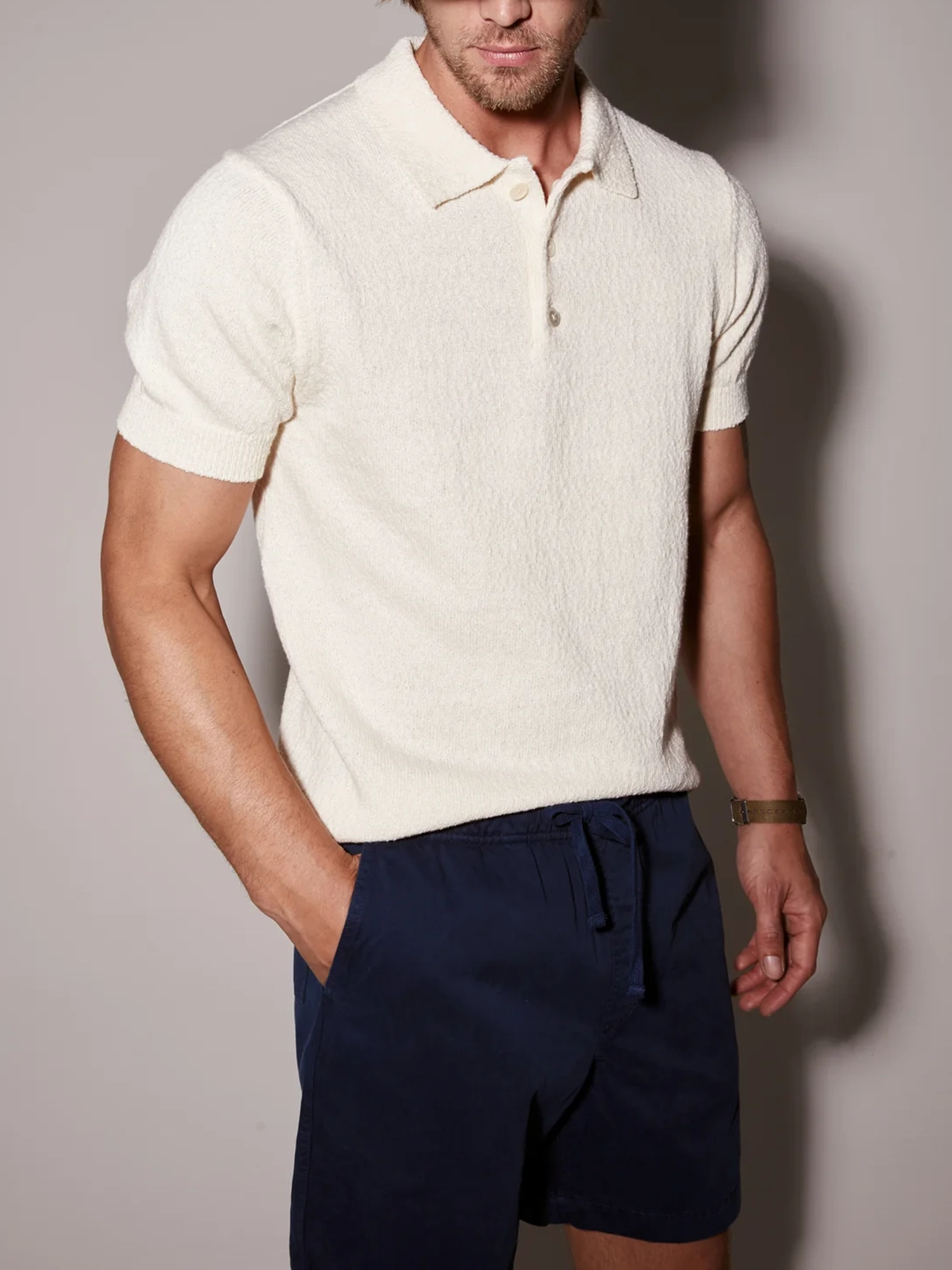 Lapel Neck Texture Polo Shirt