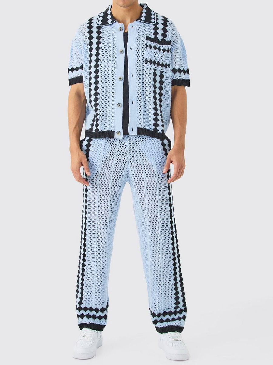 BOXY OPEN STITCH POLO TROUSER KNITTED SET