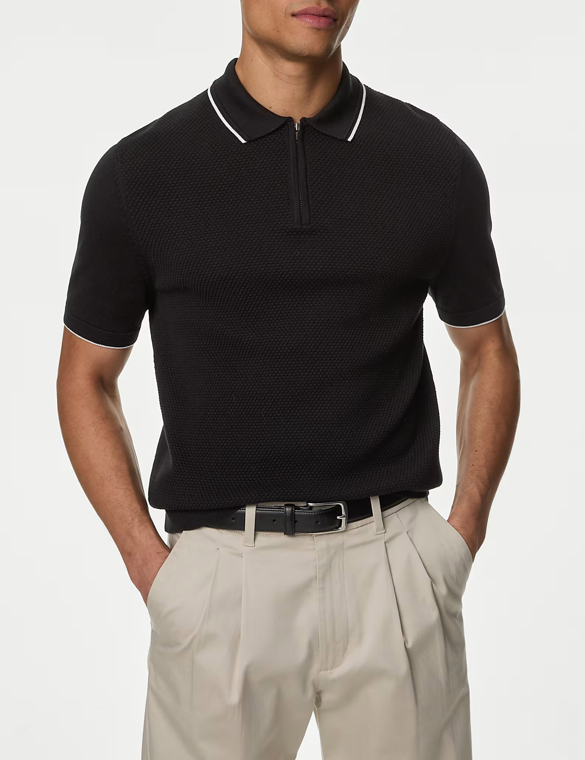 Cotton Rich Textured Knitted Daily Polo Shirt