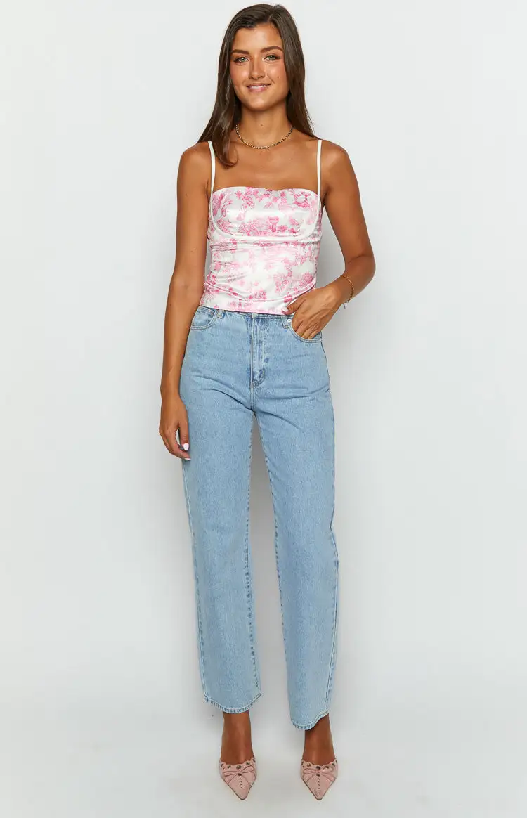 Tamra Pink Printed Low Back Top