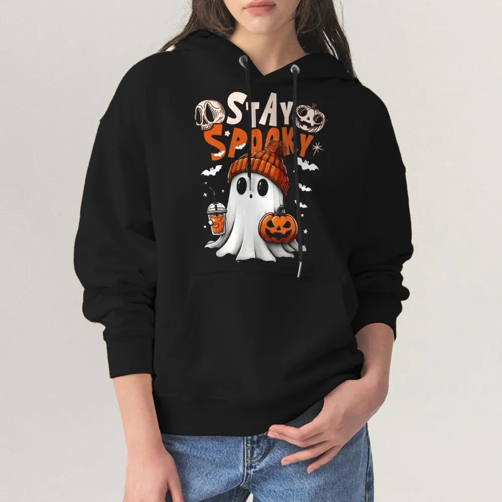 STAY SPOOKY GHOST HALLOWEEN PATTERN PRINTED HOODIE