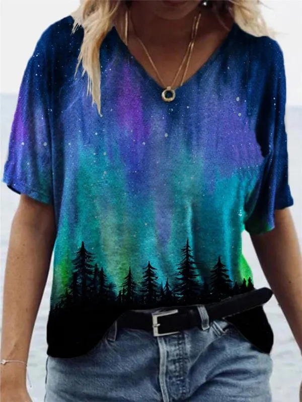 Fantasy Forest Printed V-Neck Tee