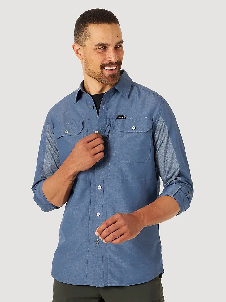 ATG BY WRANGLER™ MEN'S MIX MATERIAL SHIRT IN DUSTY OLIVE