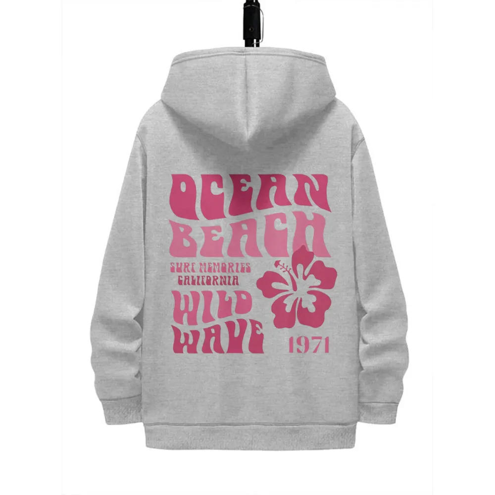 OCEAN BEACH PATTERN PRINTED HOODIE