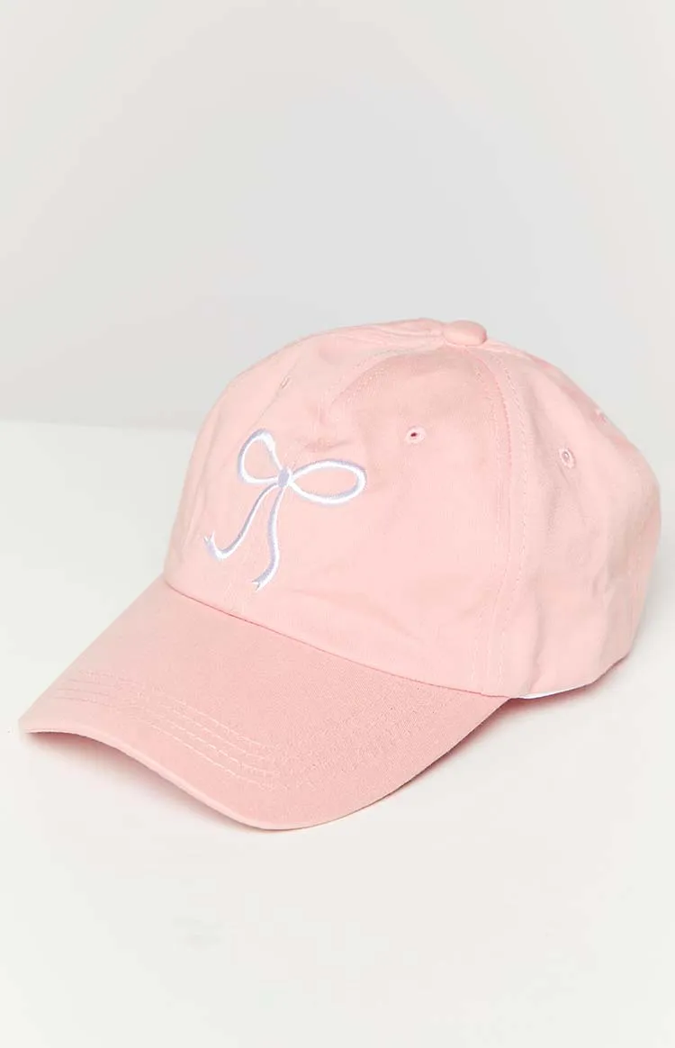 Liora Pink Embroidered Bow Baseball Cap