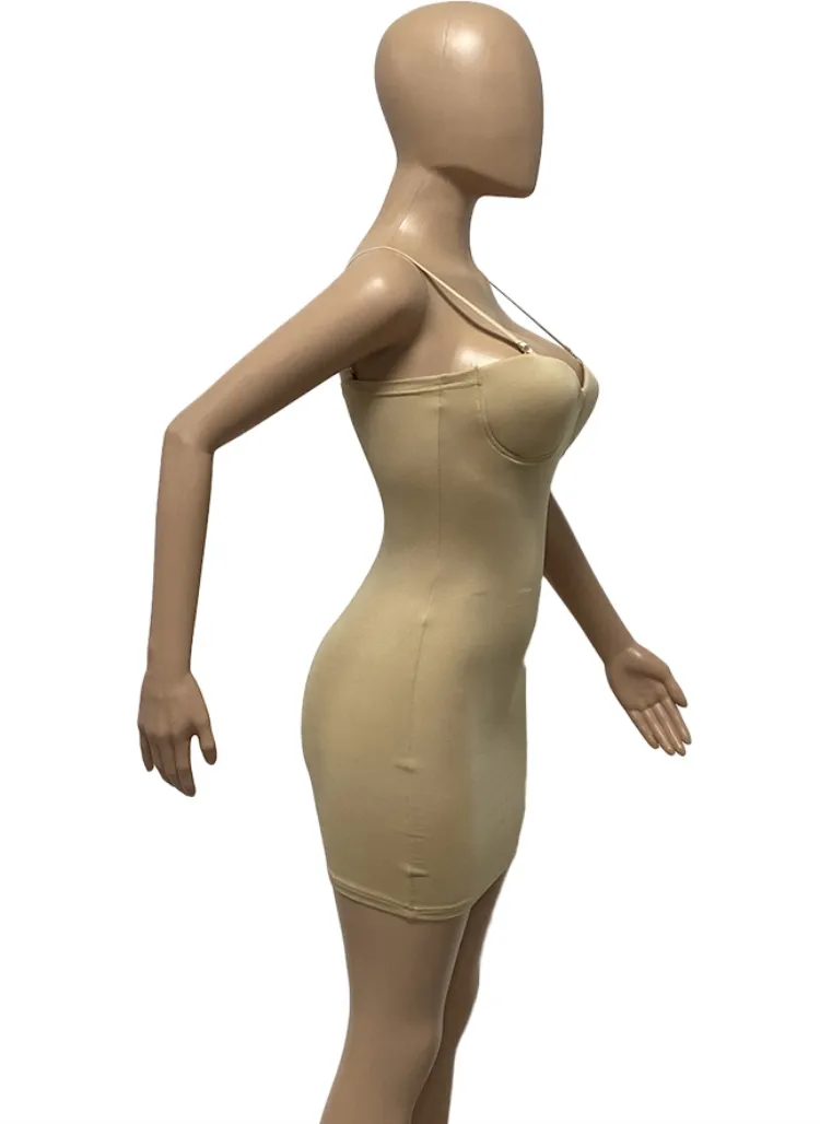 Women Summer Khaki Sexy Straps Mini Bodycon Dress