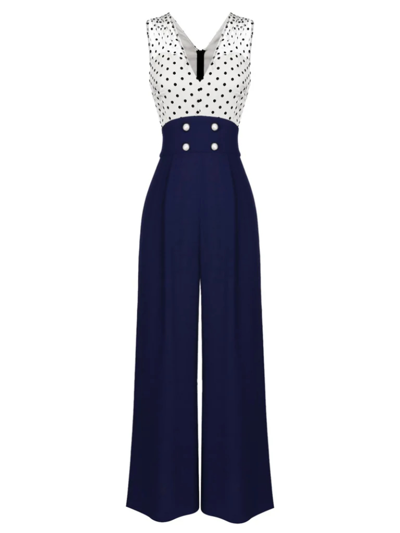 1930S POLKA DOT PATCHWORK BUTTON JUMPSUIT