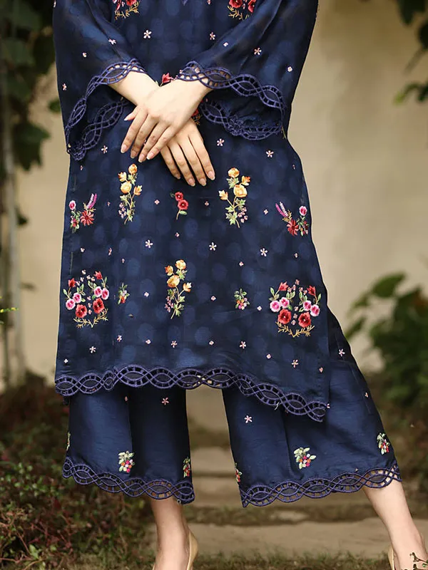 Satin Lace Ethnic Embroidered Ladies Suit