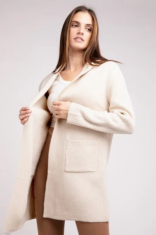 Hooded Open Front Sweater Cardigan