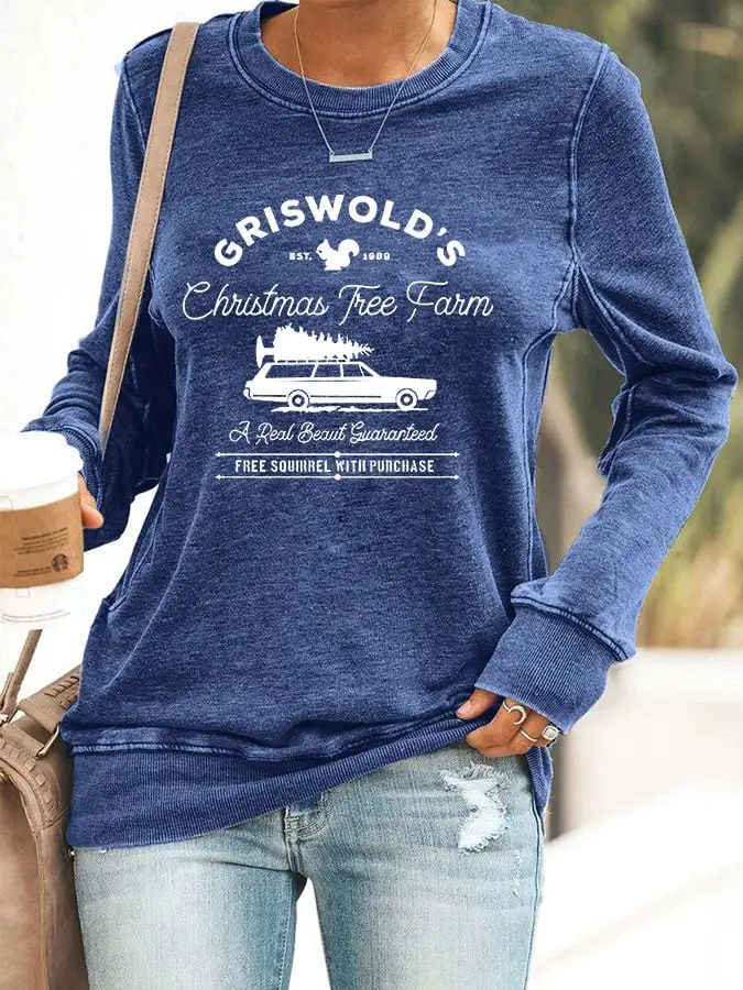 Women's Christmas Griswold Co Christmas Tree Farm Printed Sweatshirt