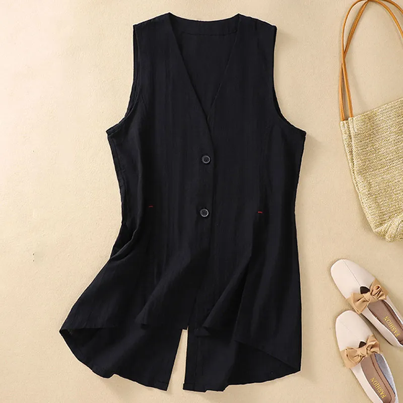 Cotton linen personalized slit vest