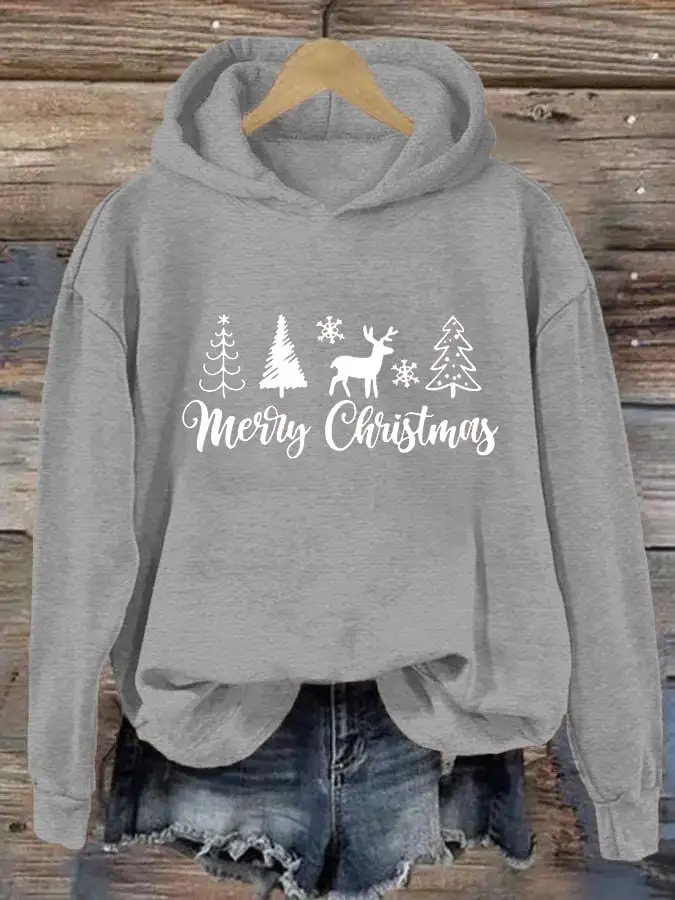 Women's Merry Christmas Christmas Tree Printing Casual Hoodie