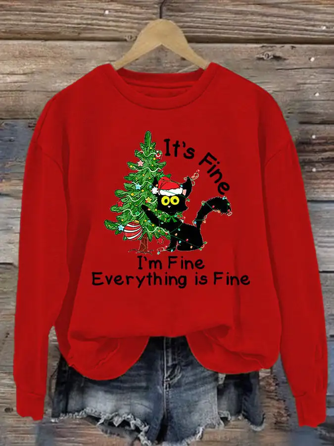 Women's I'm Fine Everything is Fine Print Sweatshirt