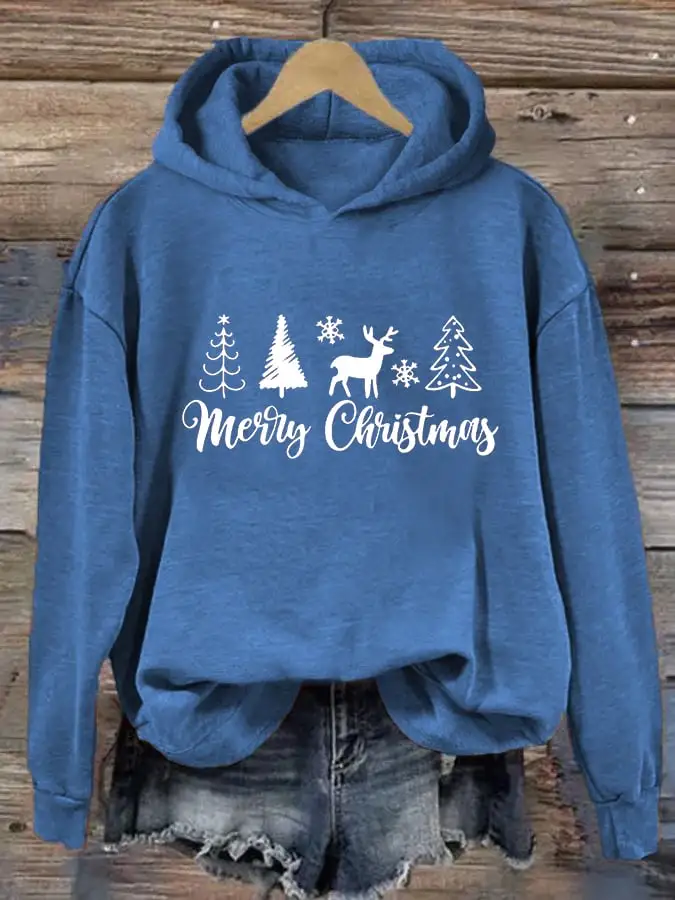 Women's Merry Christmas Christmas Tree Printing Casual Hoodie