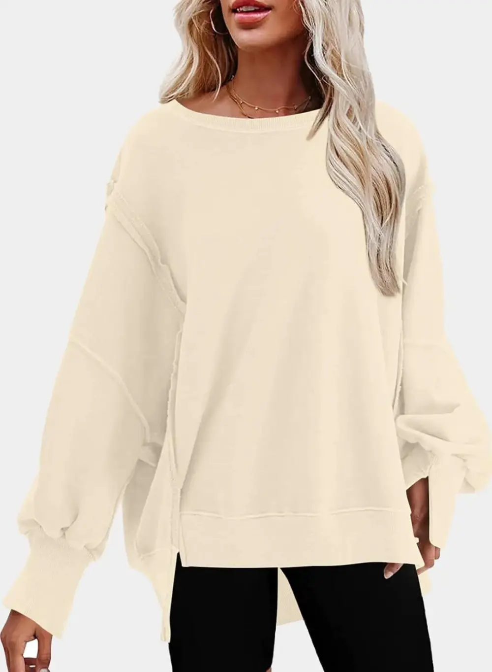 Oversized Reverse Seam Sweatshirt Long Sleeve Crewneck Pullover