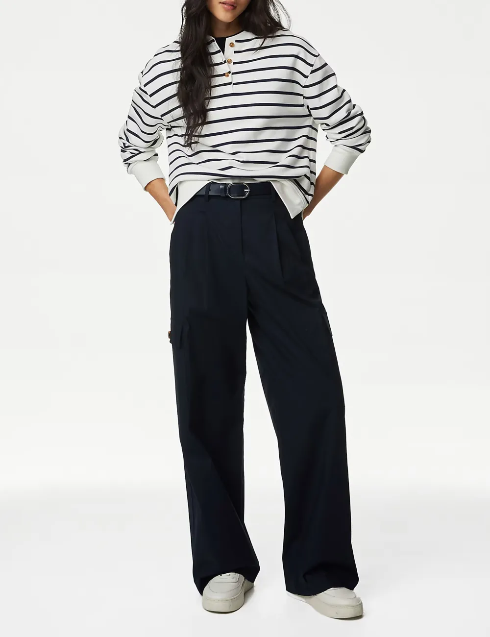 Cotton Rich Cargo High Waisted Trousers