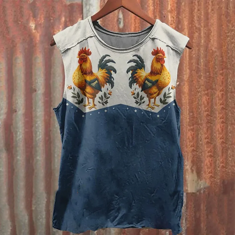 Unisex Vintage Farm Animal Chicken Print Tank Top