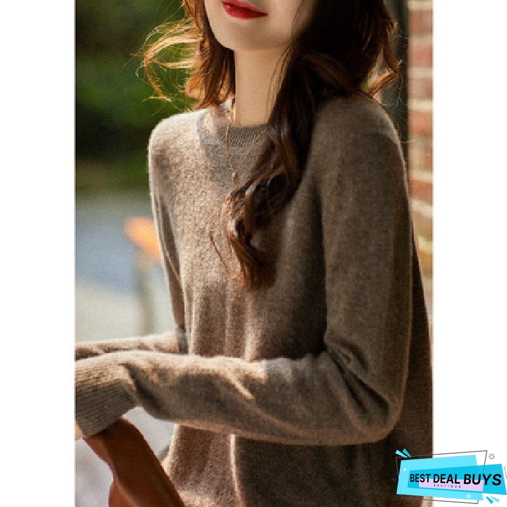 Loose Round Neck Pullover with Thin Knitted Bottoming Shirt