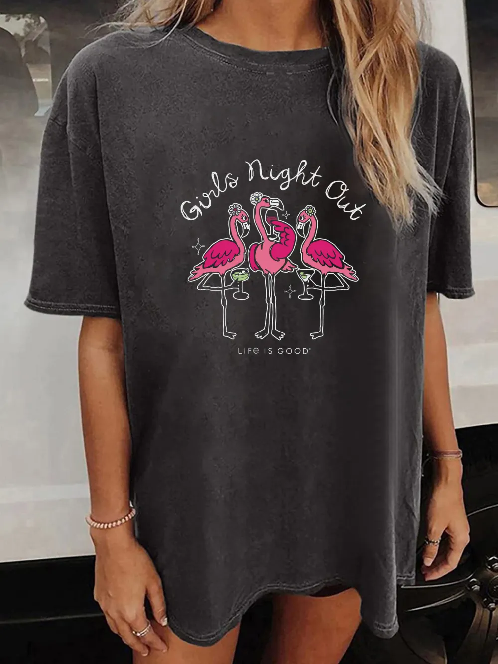 Women's Girls Night Out Flamingo Short Sleeve Tee