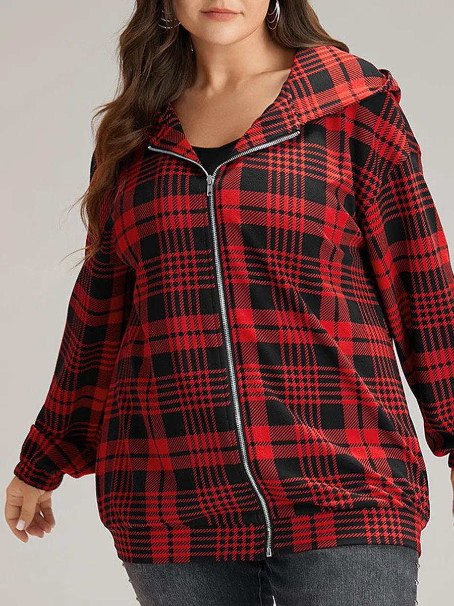 Red plaid hooded coat