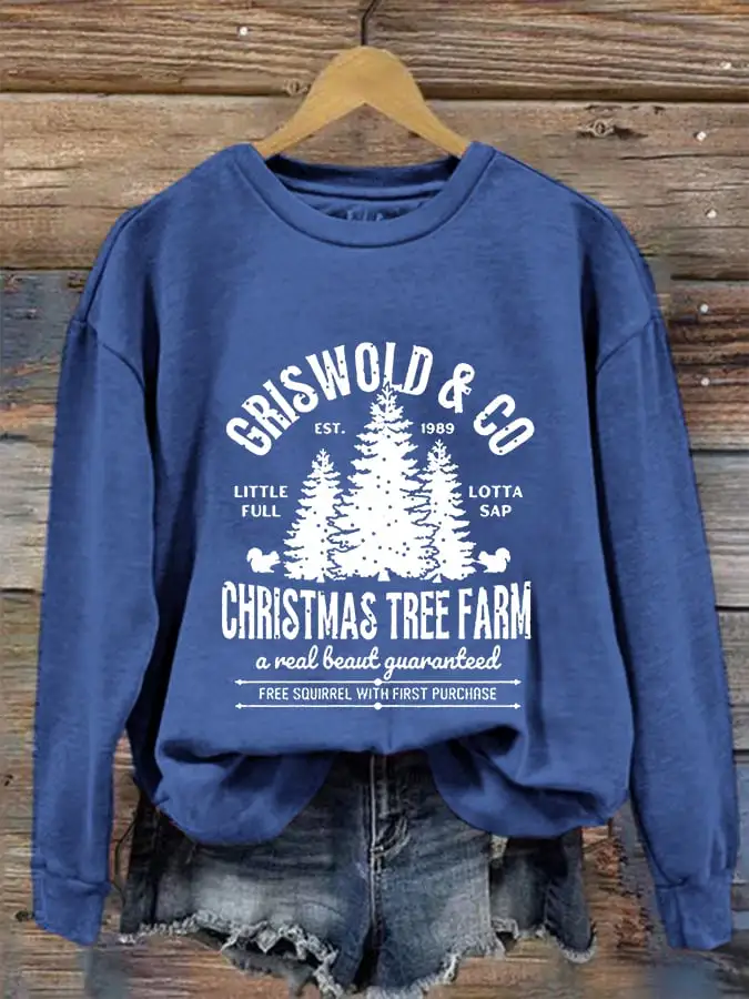 Women's Christmas Griswold Co Christmas Tree Farm Printed Sweatshirt