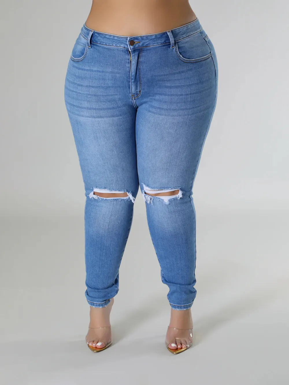 Oversized Fashionable Women'S Clothing With Distressed Denim Pants