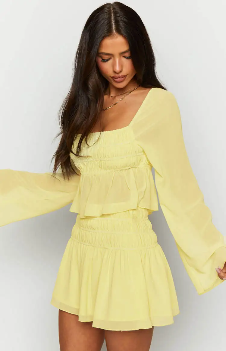 Sean Yellow Chiffon Long Sleeve Top