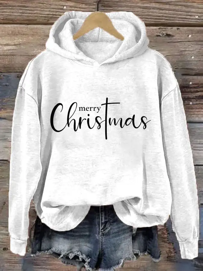 Women's Merry Christmas Cross Print Casual Hooded Sweatshirt