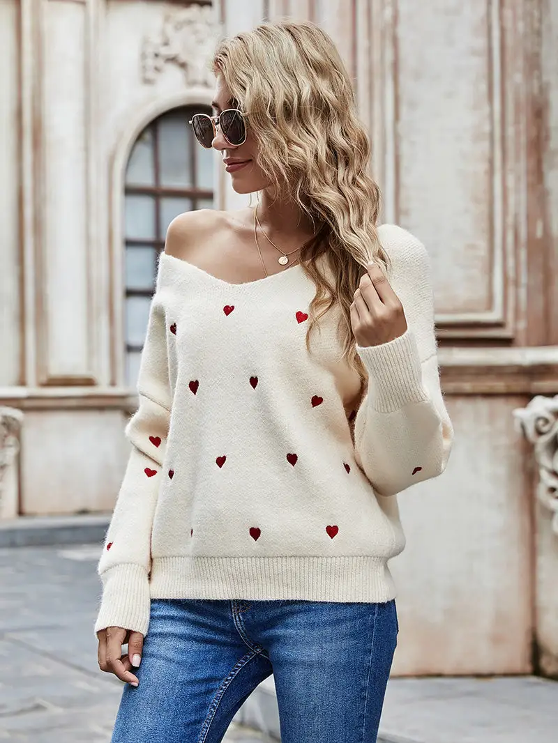 Needless To Say Sage Red Heart Print Sweater