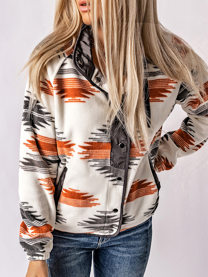 Gray Western Aztec Snap Buttoned Fleece Jacket