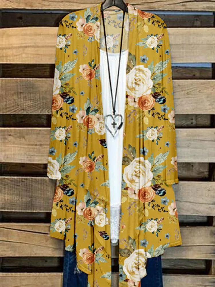 Western Inspired Floral Pattern Flowy Cardigan