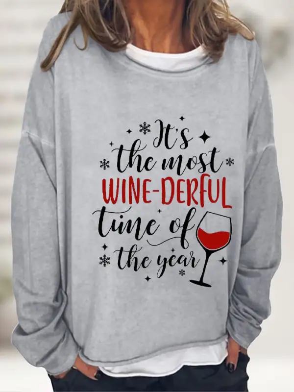 Women's Christmas It's The Most Wine-derful Time of The Year Printed Long Sleeve Top