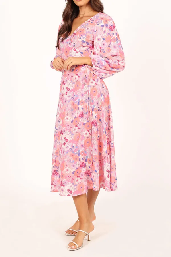 PHIONA LONG SLEEVE MIDI DRESS - PINK FLORAL