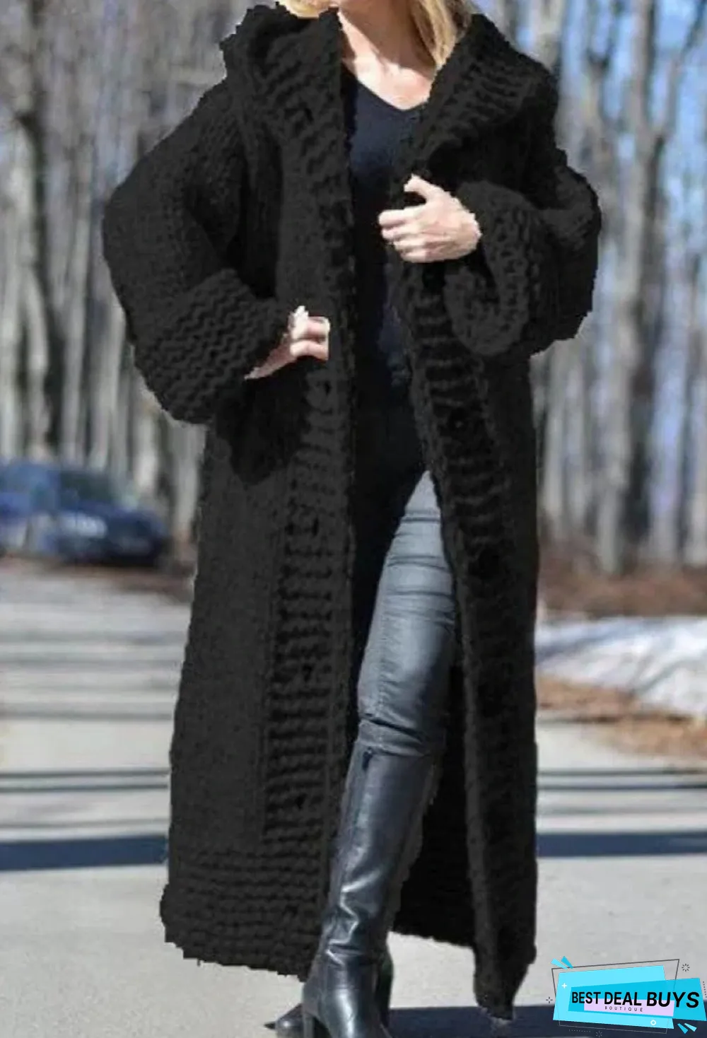 Chunky Knit Long Hooded Cardigan