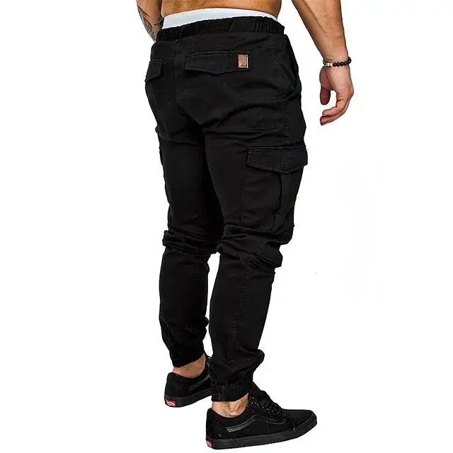 Men's Cargo Pants Cargo Trousers Trousers Drawstring Elastic Waist Solid Color Full Length Casual Daily Cotton 100% Cotton Streetwear Basic Black White